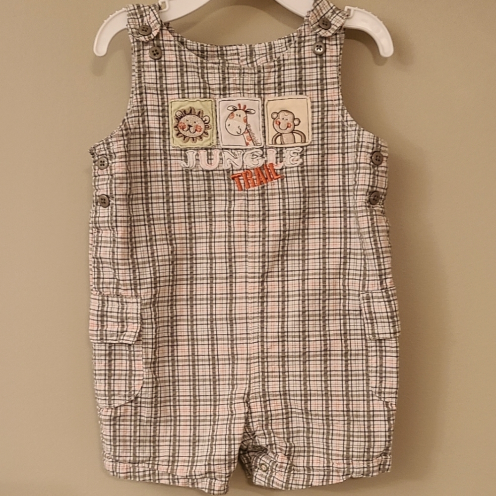 Lightweight seersucker plaid shortalls